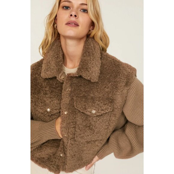 NWT Maje Belia Wool Blend Faux Sherpa Sweater Jacket - Picture 2 of 9